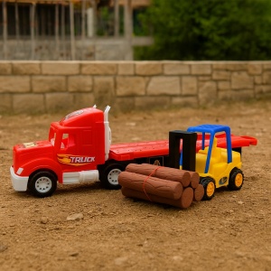 Set 2 masinute,1 X Tractor inertial, 1 x,motostivuitor cu lemne, cabina rosu - Img 3