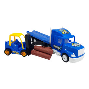 Set 2 masinute,1 X Tractor inertial, 1 x,motostivuitor cu lemne, cabina albastru - Img 1