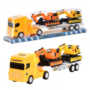 Set 3 masinute,1 X Trailer frictiune cabina galben, 2 mini masini - Img 4