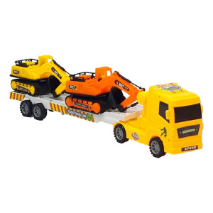 Set 3 masinute, 1xTrailer frictiune 2 xmini masini, cabina Galben - Img 1