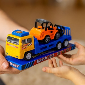 Set Camion de jucarie cu trailer tractare si cupa, Galben - Img 3