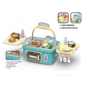 Set de joaca bucatarie, Picnic Chef, cu accesorii de bucatarie si robinet, Albastru - Img 20
