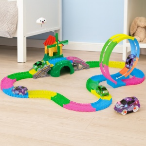 Set Masinute, Pista flexibila,157 Piese Neon lumineaza in intuneric - Img 4