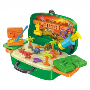 Set Plastilina pentru copii, Set creativ cu Dinozauri "Valiza pe roti" 2 in 1, maner portabil si roti, cu plastilina si accesorii forme - Img 4