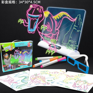 Tableta Magica Pentru Desen Magic 3D,Efecte de Iluminare, Modele de Desen cu Dinozauri, 4 Pixuri Colorate, Dezvolta Creativitatea si Imaginatia - Img 14