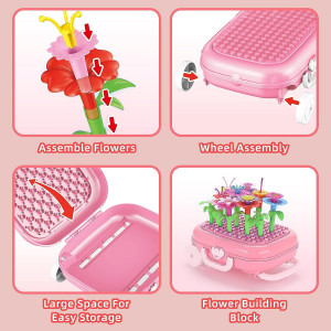 Gradina Creativa cu flori, Set joc de constructii forma Troller, roz - Img 8