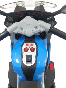 Jucarie Motocicleta Cu Acumulator Pentru Copii Cu Roti Ajutatoare, Mers Fata-Spate, Muzica Si Lumini, Mp3,Bleu - Img 3