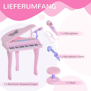 Pian pentru copii cu priza pentru conectarea la MP3 player, iPod, smartphone, cu setare de volum, pentru copii + 3 ani, roz - Img 2