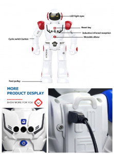 Robot interactiv, control infrarosu, Lumini LED si telecomanda, Miscari multiple si dans, Sunete si muzica, USB inclus, alb rosu - Img 2