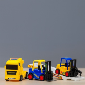 Set 3 masinute, Camion cu frictiune si 2 x mini masini, cabina galbena - Img 7