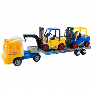 Set 3 masinute, Camion Trailer capota galben, Masinuta, Motostivuitor, cu frictiune,Multicolor