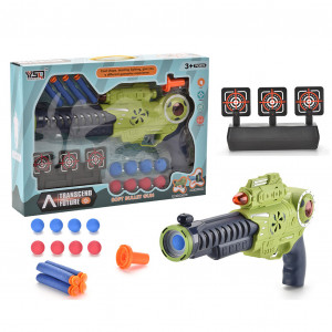 Set Arma de jucarie pentru copii, cu pistol de aer moale luminos, echipat cu schimbator, sunet si lumini colorate, cu tinta, Verde - Img 2
