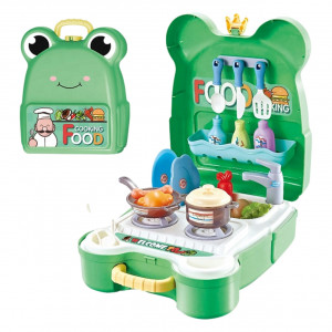 Set joaca rol, Bucatarie tip Ghiozdan, forma broscuta, accesorii incluse, Verde - Img 10