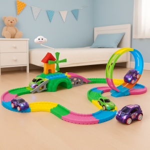 Set Masinute, Pista flexibila,157 Piese Neon lumineaza in intuneric
