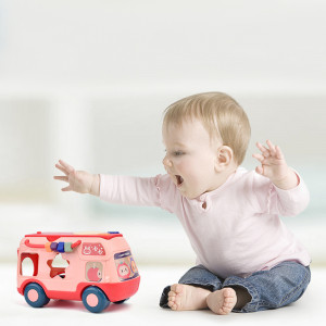 Jucarie interactiva autobuz xilofon si sortare de forme, roz - Img 1