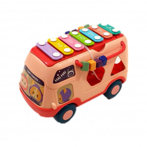 Jucarie interactiva autobuz xilofon si sortare de forme, roz - Img 9