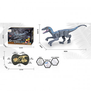 Jucarie interactiva Dinozaur cu telecomanda, Velociraptor cu lumini si sunete, Gri - Img 10