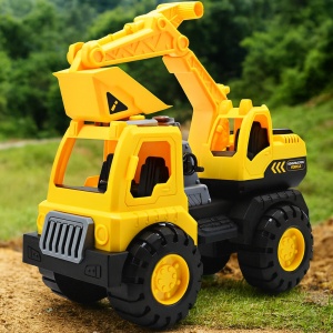 Masinuta Buldoexcavator pentru copii, Galbena, cu frictiune 23 cm - Img 3
