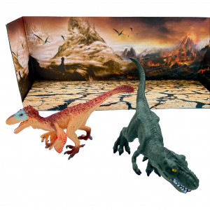 Set 2 Figurine Dinozaur, Tyrannosaurus Rex Utah Raptor in cusca, 17 cm - Img 1