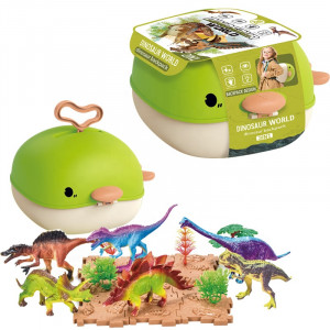 Set figurine dinozauri, Lumea dinozaurilor, 2in1 tip mini rucsac, portabila, verde - Img 7