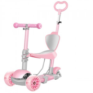 Trotineta Pentru Copii, MANINI, 5 in 1, Cu 3 Roti Luminoase, Ghidon Reglabil Pe Inaltime, Scaun Detasabil, Culoare Roz - Img 2