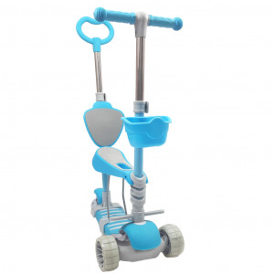 Trotineta Pentru Copii, MANINI, 5 in 1, Cu 3 Roti Luminoase, Ghidon Reglabil Pe Inaltime, Scaun Detasabil, Culoare Albastru - Img 12
