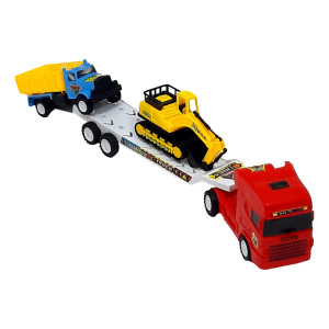 Set 3 masinute,Trailer frictiune inertie cabina rosu, 2 x mini masinute - Img 1