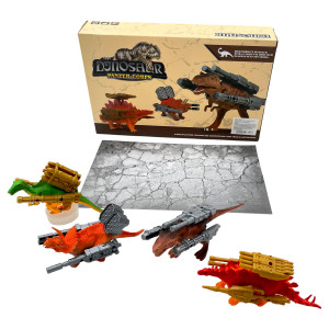 Set 4 Figurine Dinozaur, Medii blindati cu arme tip military, Multicolor - Img 3