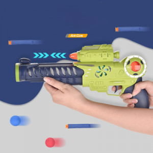 Set Arma de jucarie pentru copii, cu pistol de aer moale luminos, echipat cu schimbator, sunet si lumini colorate, cu tinta, Verde - Img 3