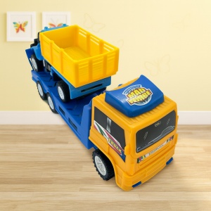 Set Camion de jucarie cu trailer tractare si camion cu remorca, Galben - Img 4
