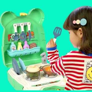 Set joaca rol, Bucatarie tip Ghiozdan, forma broscuta, accesorii incluse, Verde - Img 1