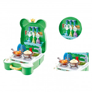Set joaca rol, Bucatarie tip Ghiozdan, forma broscuta, accesorii incluse, Verde - Img 4