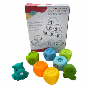 Set jucarii interactive si educative din silicon, Cuburi 8 piese, pentru dentitia bebelusilor, varsta +6 luni, multicolor - Img 12