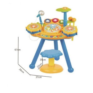 Set Muzical pentru Copii cu Orga Electronica, Microfon si Set de Tobe, Scaunel Inclus, Galben/Albastru - Img 3