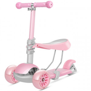 Trotineta Pentru Copii, MANINI, 5 in 1, Cu 3 Roti Luminoase, Ghidon Reglabil Pe Inaltime, Scaun Detasabil, Culoare Roz - Img 4