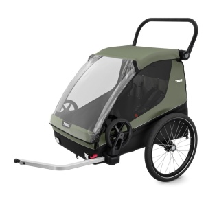 Remorca de bicicleta pentru transport 2 copii Thule Courier Vintage green