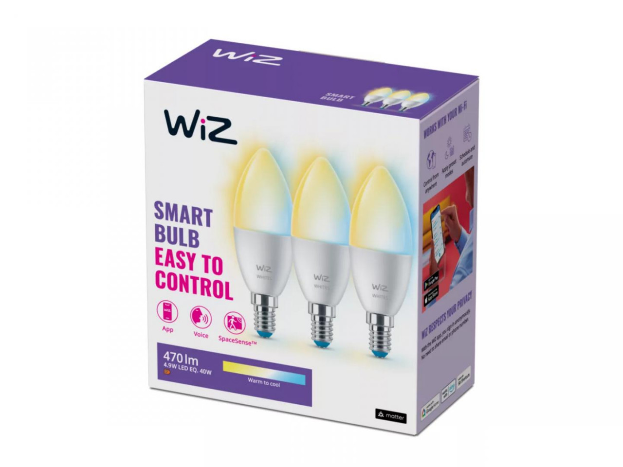 Bulb Smart TW 4,9W 470lm 2700-6500K Candle E14 - WiZ - Buy online