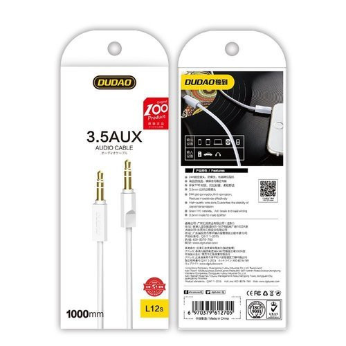 Cablu AUX 3,5 mm Dudao 1m stereo 3 poli alb