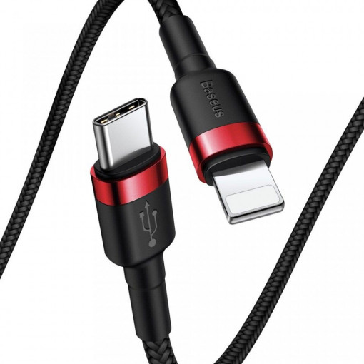 Cablu de date si incarcare Baseus Cafule USB Type C PD / Lightning 18W QC3.0 1m black-red (CATLKLF-G1)