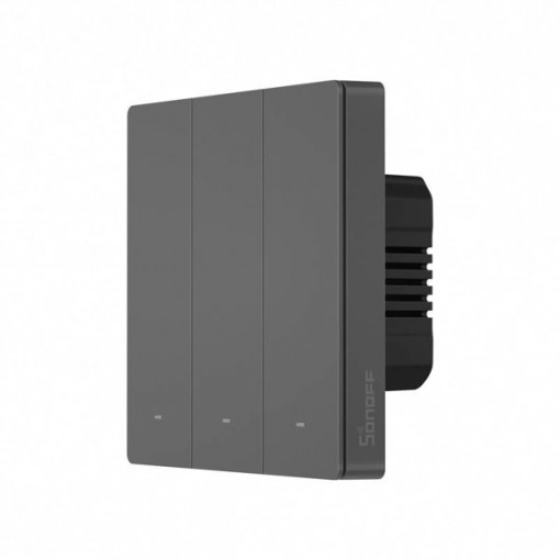 Comutator de perete WiFi Sonoff Smart SwitchMan cu 3 canale negru (M5-3C-86)