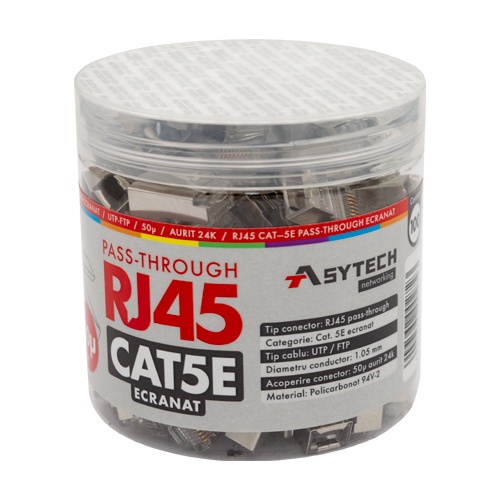 Mufa RJ-45 FTP Cat.5e EZ Passthrough, ecranata, 50Âµ (100 buc) RJ45M-CAT5-EZ-50U-JAR