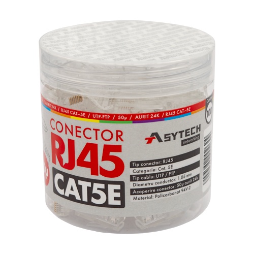 Mufa RJ-45 UTP Cat.5e, 50Âµ (100 buc) RJ45-CAT5E-50U-JAR