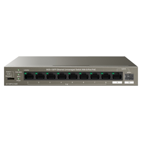Switch 8 porturi Gigabit PoE, 1 x RJ45 Gigabit Uplink, 1 x SFP Gigabit Uplink - IP-COM G1110PF-8-102W
