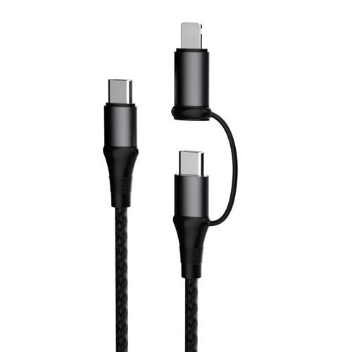 Cablu Dudao 2 in 1 USB tip C PD - USB tip C (60 W) + lightning (18 W) 1 m gri