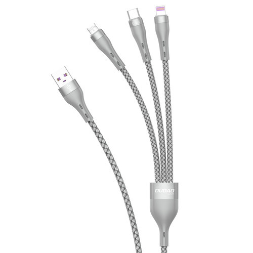 Cablu USB Dudao 3in1 - Lightning / microUSB / USB Tip C 65W 1.2m gri