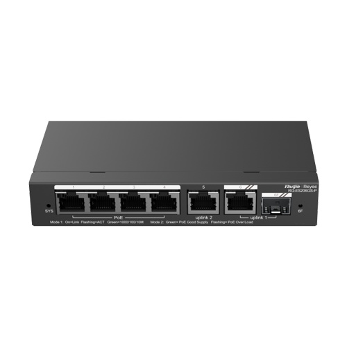 Switch 4 porturi PoE Gigabit 54W, uplink 2 x RJ45 + 1 x SFP, Cloud Management - Ruijie RG-ES206GS-P