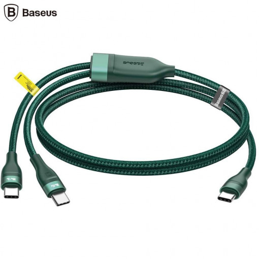 Cablu de încărcare rapidă 2 în 1 Baseus Flash tip C la C+C 100 W 1,5 m verde