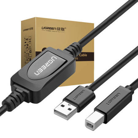 Cablu USB 2.0 activ pentru imprimanta UGREEN US122, 15 m (negru)