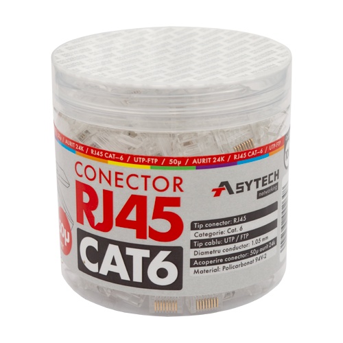 Mufa RJ-45 UTP Cat.6, 50Âµ (100 buc) RJ45-CAT6-50U-JAR