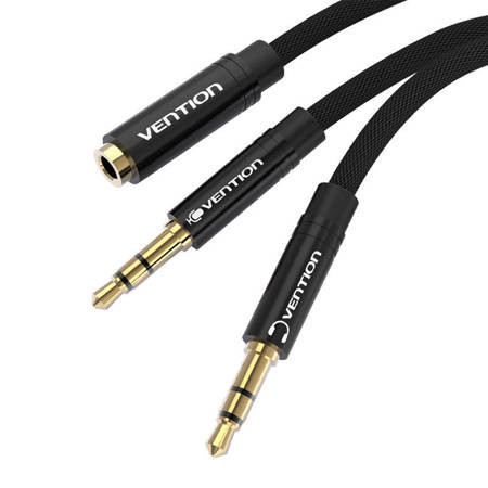 Cablu audio mini mufă 3,5 mm (mama) la 2x mini mufă 3,5 mm (tata) Vention 0,6 m (negru)